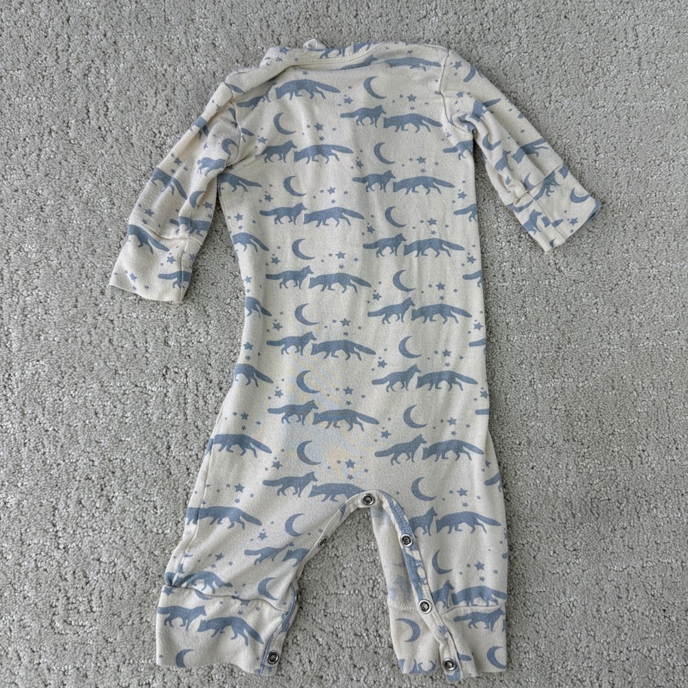 Kate Quinn Bamboo Fox Moon Romper Kids 0-3M Cream Blue Long Sleeve Snaps 12612 - Picture 2 of 7